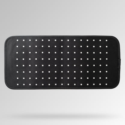 Black red light therapy multipurpose belt with white LED pattern on a gray background