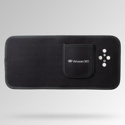 Black red light therapy multipurpose belt with Virtusan360 logo on a gray background