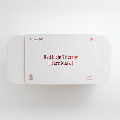 Red Light Therapy Face Mask packaging with 'Virtusan360' branding on a white background